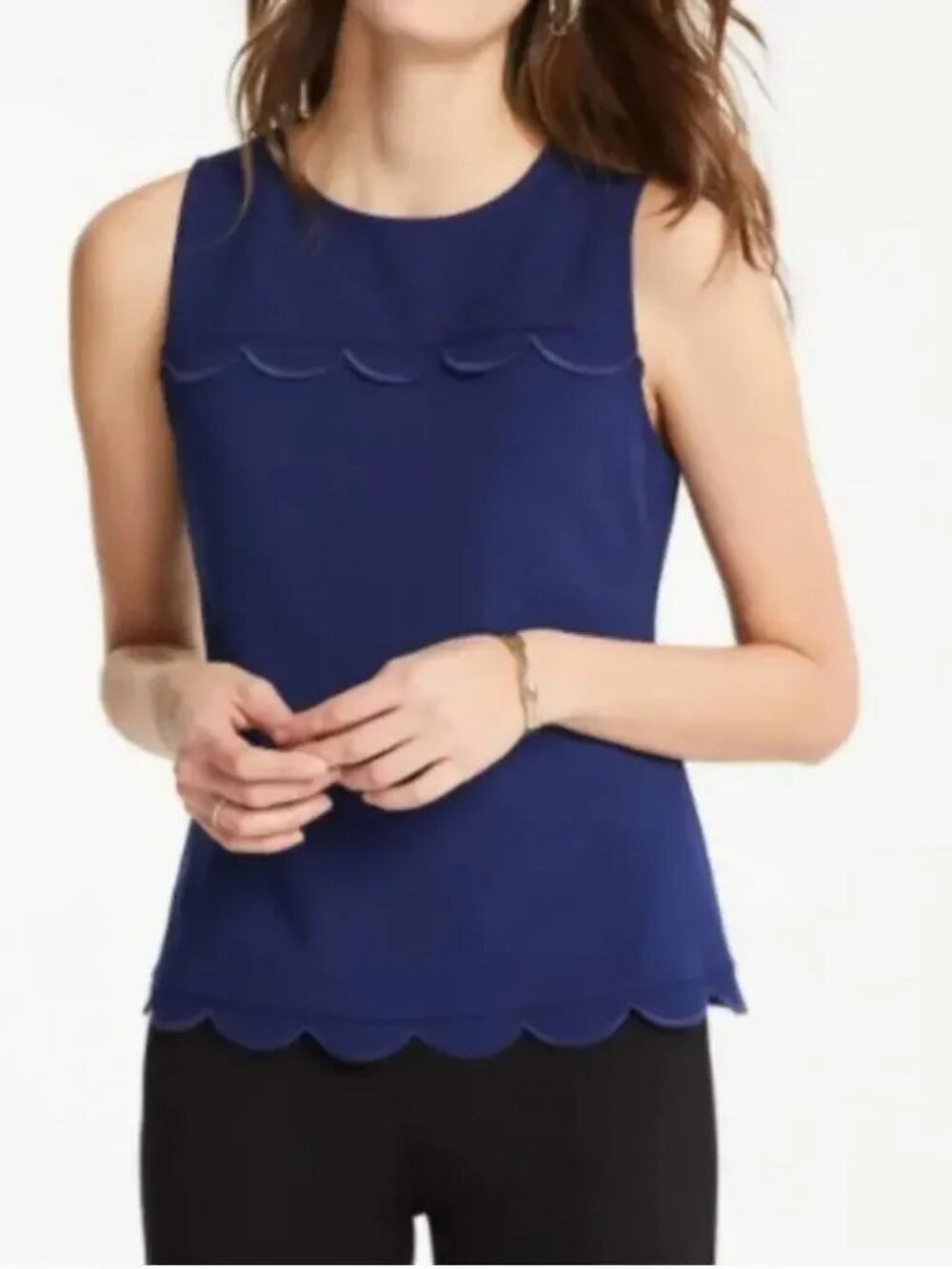 Ann Taylor Scalloped Blue Top, Size M, Like New